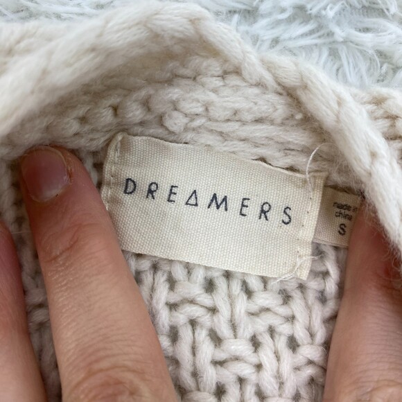 Dreamers Cream White Cable Knit Open Front Long Sleeve Cardigan Small - Picture 4 of 4